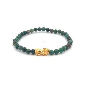 18K Gold Pixiu Piyao Bracelet Gemstone Mini Beads Emerald Micro faceted 4mm May